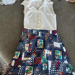 White and Blue Patterned Sleeveless Dress